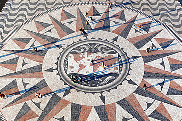 Pavement map showing routes of Portugese explorers below Monument to the Discoveries, Belem, Lisbon, Portugal, Europe