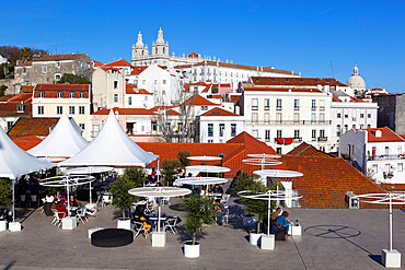 Cafe below Miradouro das Portas do Sol, Alfama, Lisbon, Portugal, Europe