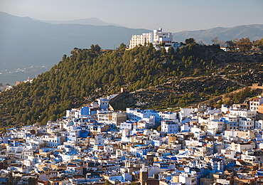 View of Chefchaouen from Spanish Mosque, Chefchaouen, Morocco, North Africa, Africa