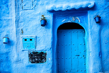 Traditional doorway in Chefchaouen, Morocco, North Africa, Africa