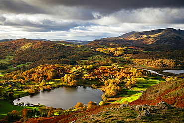 View on autumn dawn from Loughrigg Fell, Lake District National Park, UNESCO World Heritage Site, Cumbria, England, United Kingdom, Europe