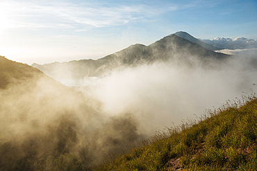 View at sunrise from Summit of Mount Batur, Batur, Bali, Indonesia, Southeast Asia, Asia