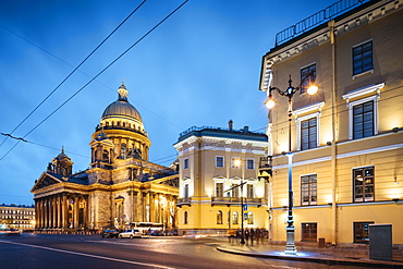 Exterior of St. Isaac's Cathedral at night, UNESCO World Heritage Site, St. Petersburg, Leningrad Oblast, Russia, Europe