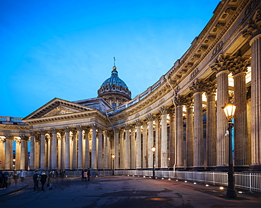 Exterior of Cathedral of Our Lady of Kazan at night, UNESCO World Heritage Site, St. Petersburg, Leningrad Oblast, Russia, Europe