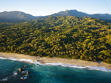 Aerial view by drone of Playa los Angeles, Magdalena Department, Caribbean, Colombia, South America