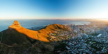 Aerial view of sunrise over Cape Town, Western Cape, South Africa