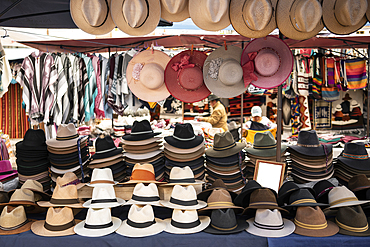 Hats on display, Otavalo Market, Imbabura, Ecuador, South America