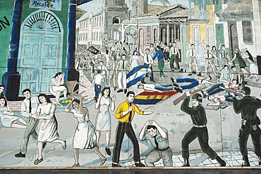 Wall murals depicting the history of Leon, Leon, Leon Department, Nicaragua, Central America