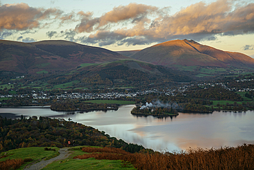 View from Cat Bells over Derwentwater, near Keswick, Lake District National Park, UNESCO World Heritage Site, Cumbria, England, United Kingdom, Europe