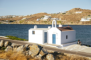 Exterior of Greek Orthodox Church, Mykonos, Cyclades, Greek Islands, Greece, Europe