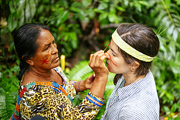 Face painting ritual, Sinchi Warmi, Amazonia, Napo Province, Ecuador