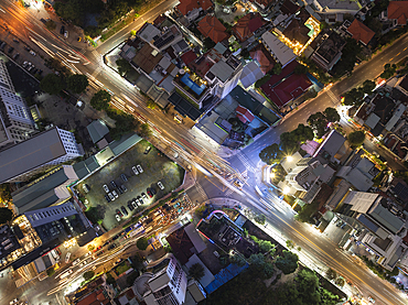 Aerial view of Saigon at dusk, Ho Chi Minh City, Vietnam