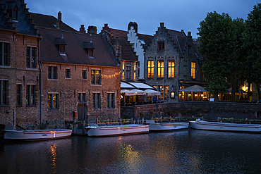Dijver Canal at twilight, Bruges, Belgium