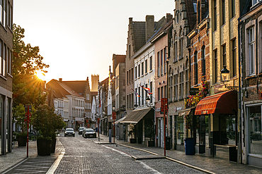 Street scene at dawn, Bruges, Belgium