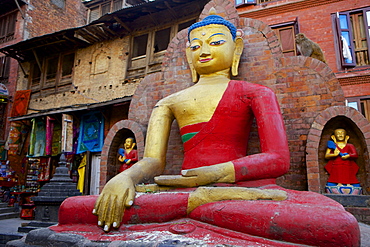 Buddha Statue, Swayambhunath (Monkey Temple), UNESCO World Heritage Site, Kathmandu, the Kathmandu Valley, Nepal, Asia