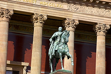 Statue of Friedrich Wilhelm IV on a horse outside The Old National Gallery (Alte Nationalgalerie), Berlin, Germany, Europe 