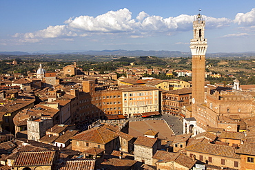 View of Siena Palazzo Publico and Piazza del Campo, UNESCO World Heritage Site, Siena, Tuscany, Italy, Europe