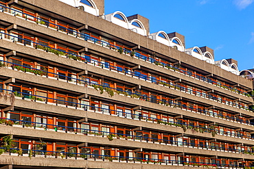 Barbican Apartments, modernist architecture and high rise residential living in London, England, United Kingdom, Europe