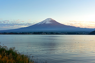 Mount Fuji, UNESCO World Heritage Site, and Lake Kawaguchiko at twilight, Yamanashi Prefecture, Honshu, Japan, Asia