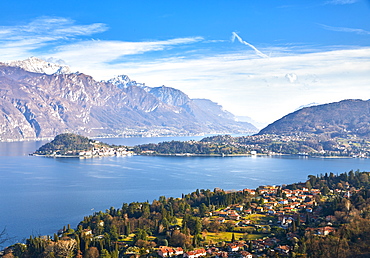 Bellagio and Varenna viewed from Griante on the western shore of Lake Como, Lombardy, Italian Lakes, Italy, Europe