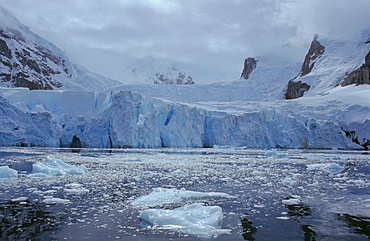 Glacier front and brash ice in Antarctica. Danco Island, Antarctic Peninsula