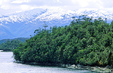 Traveling through the English Narrows or Angostura Inglesa - with Chilean Fjords secenery. Angostura Inglesa closeby Puerto EdÃ©n, Southern Chile