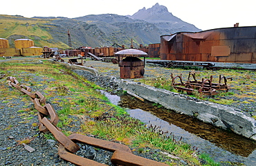 The cleaned-up former whaling station of Grytviken. Grytviken, South Georgia, Subantarctic