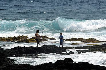 Fishing at South shore, Big Island, Hawaii, United States of America, Pacific