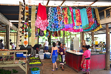 Dresses for sale at local market, Pohnpei, Federated States of Micronesia, Caroline Islands, Micronesia, Pacific Ocean, Pacific