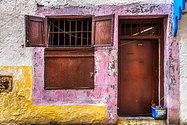 House front on street in Essaouira, Morocco, North Africa, Africa