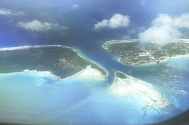 Rangiroa atoll, lagoon and coral reefs from the air