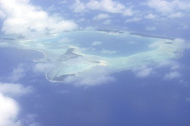 Rangiroa atoll, lagoon and coral reefs from the air