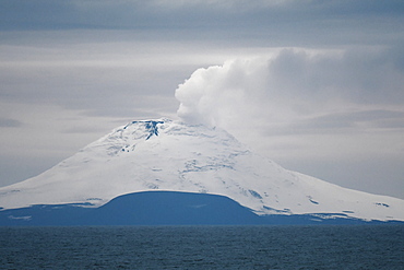 Saunders Island with steam rising from the lava lake, South Sandwich Islands, Polar Regions