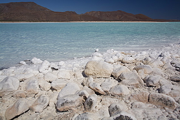 The abandoned and derelict salt mine at Salinas Bay on Isla del Carmen in the Guilf of California (Sea of Cortez), Baja California, Mexico.