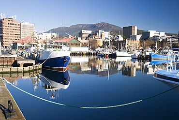 Victoria dock and Hobart city overlooked by Mt Wellington, Hobart, Tasmania, Australia