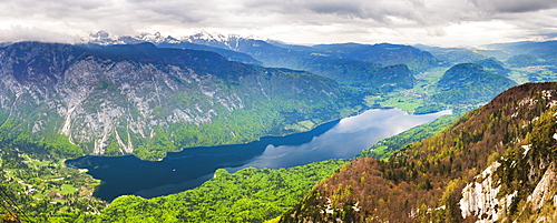 Lake Bohinj (Bohinjsko Jezero) seen from Vogel Ski Resort, Triglav National Park, Julian Alps, Slovenia, Europe