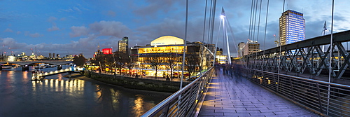 Golden Jubilee Bridges, with Southbank Centre and Royal Festival Hall behind, South Bank, London, England, United Kingdom, Europe