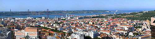 Panorama over Lisbon and 25th April Bridge, Lisbon, Portugal, Europe