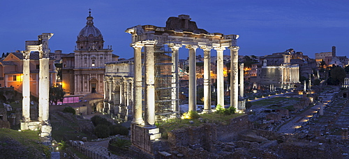 Roman Forum (Foro Romano), Temple of Saturn and Arch of Septimius Severus, Rome, Lazio, Italy