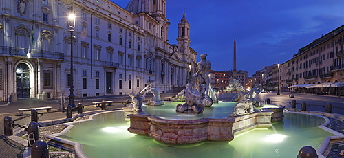 Fontana del Moro Fountain, Fontana dei Quattro Fiumi Fountain, Sant'Agnese in Agone Church, Piazza Navona, Rome, Lazio, Italy, Europe