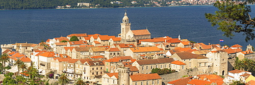 Old Town of Korcula at sunset, Island of Korcula, Adriatic Sea, Dalmatia, Croatia, Europe