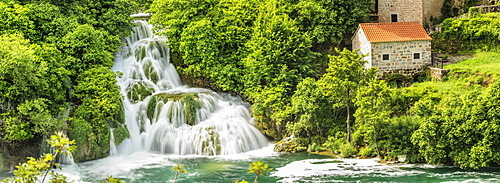 Mill at Skradinski Buk Waterfalls, Krka National Park, Dalmatia, Croatia, Europe