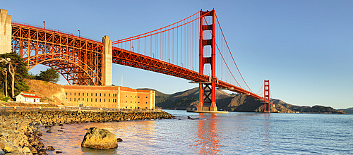 Golden Gate Bridge at sunrise, San Francisco Bay, California, United States of America, North America