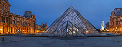 Pyramide at Louvre Museum at dusk, Paris, Ile de France, France, Europe