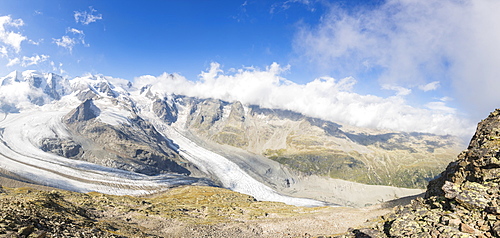 Panoramic of the Diavolezza and Pers glaciers, St. Moritz, canton of Graubunden, Engadine, Switzerland, Europe