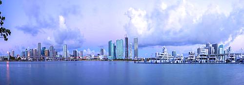 Panoramic of skyline of Downtown Miami from Watson Island, Miami, Florida, United States of America, North America