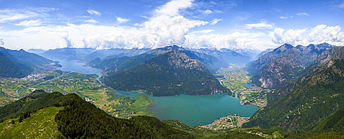 Panoramic aerial view of Alpe Bassetta and Lake Como towards Chiavenna Valley, Valtellina, Sondrio province, Lombardy, Italy, Europe