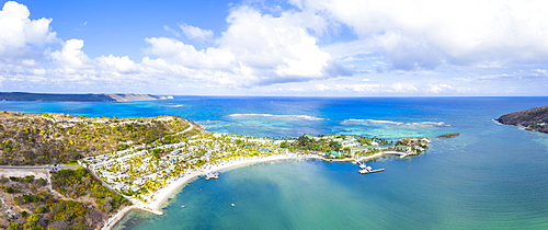 Aerial view by drone of St. James Bay, Antigua, Antigua and Barbuda, Leeward Islands, West Indies, Caribbean, Central America