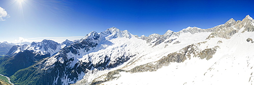 Panoramic of Monte Disgrazia covered with snow, aerial view, Valmalenco, Valtellina, Sondrio province, Lombardy, Italy, Europe