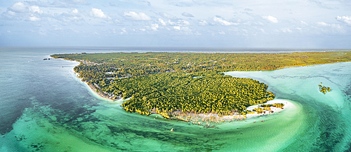 Sunset over lush mangrove forest washed by emerald green water of pristine lagoon, Pingwe, Chwaka Bay, Zanzibar, Tanzania, East Africa, Africa